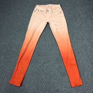 True Religion Julie Skinny Jeans Womens 27 Orange Ombre Stretch Denim Dip Dye